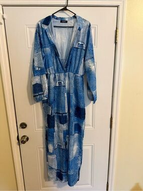 Women’s Size XL Chic Me Blue Patchwork Jumpsuit